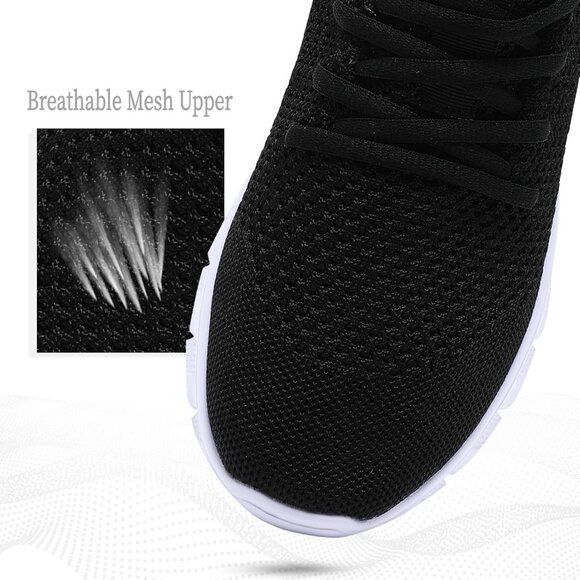 Women Black Running Tennis Walking Shoes Lightweight Slip On Workout Sneakers - Picture 2 of 7